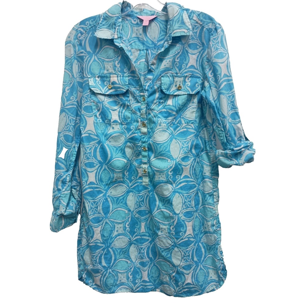 Lilly Pulitzer Womens Captiva‎ Tunic Top XS Blue What A Rcquest Floral Beach